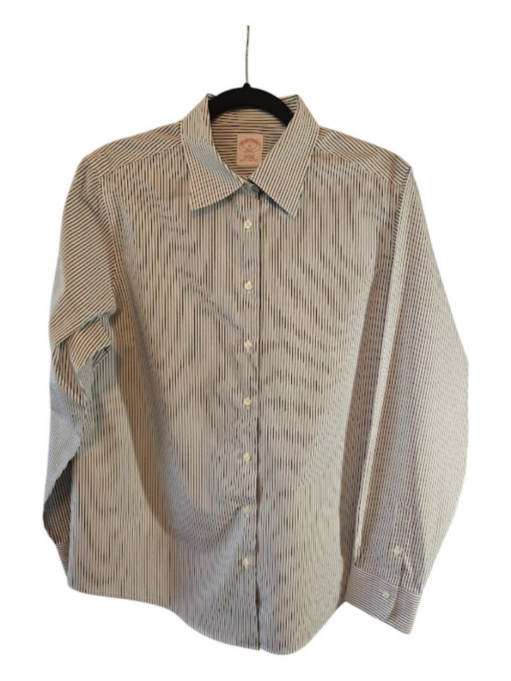 Cotton button up shirt black white stripe Brooks Brothers classic fit size 16